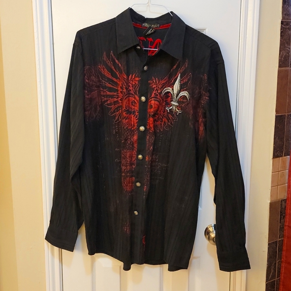 Men's long sleeve button up shirt, with fleur de lis design, XXL